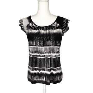 Shannon Ford Black White Flutter Sleeve Blouse Top Shimmer Dots Small